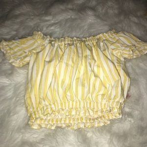 Yellow and white kids ruffled off the shoulder top